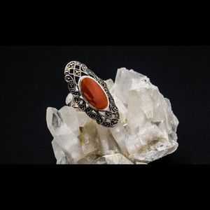 Vintage Silver Garnet Marcasite Cocktail Ring